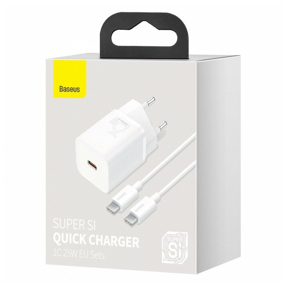 Сетевое зарядное устройство Baseus Super Si Quick Charger 1C 25W EU Sets Белое (With Mini Cable Type-C - Type-C 3A 1m) (TZCCSUP-L02)