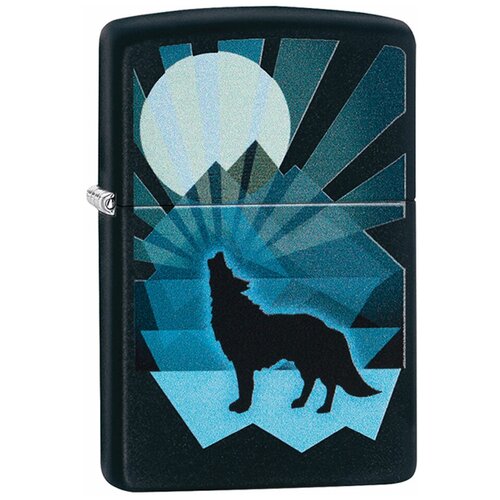 Оригинальная бензиновая зажигалка ZIPPO 29864 Wolf and Moon с покрытием Black Matte - Волк и Луна