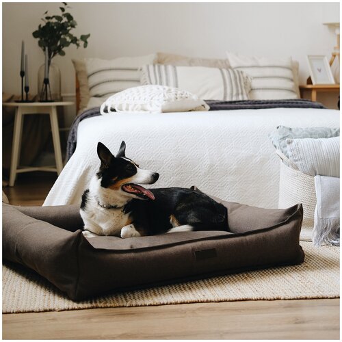 Лежанка для животных со съемным чехлом PET BED Рогожка, размер L 90х70 см, серая