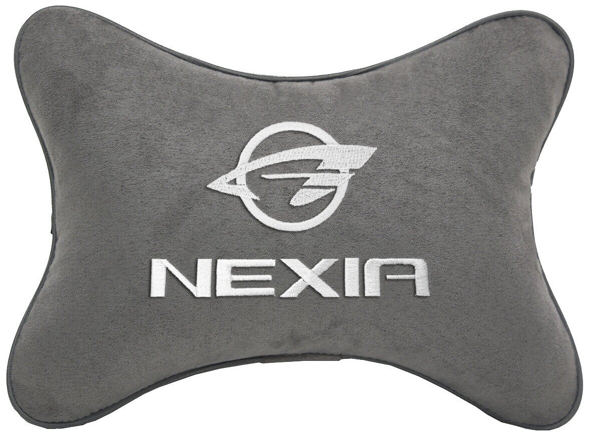 Автомобильная подушка на подголовник алькантара L.Grey c логотипом автомобиля RAVON Nexia