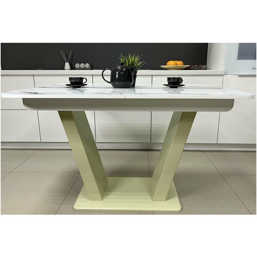 Стол обеденный Денвер раздвижной, 120 х 80 х 75,Мрамор белый/Олива