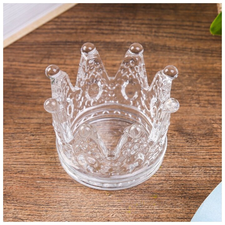 Подсвечник стекло на 1 свечу "Корона" прозрачный 5х7х7 см - фотография № 1