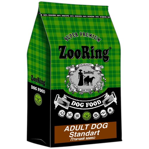 ZOORING ADULT DOG STANDART для взрослых собак средних и крупных пород с птичьим миксом и рисом (20 кг)
