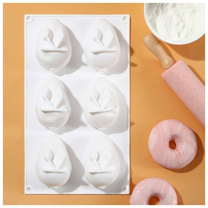 фото Форма для выпечки и муссовых десертов KONFINETTA 'Кролик', 29х17,2х4,3 см, 6 ячеек, ячейка 8,5х5,5, цвет белый