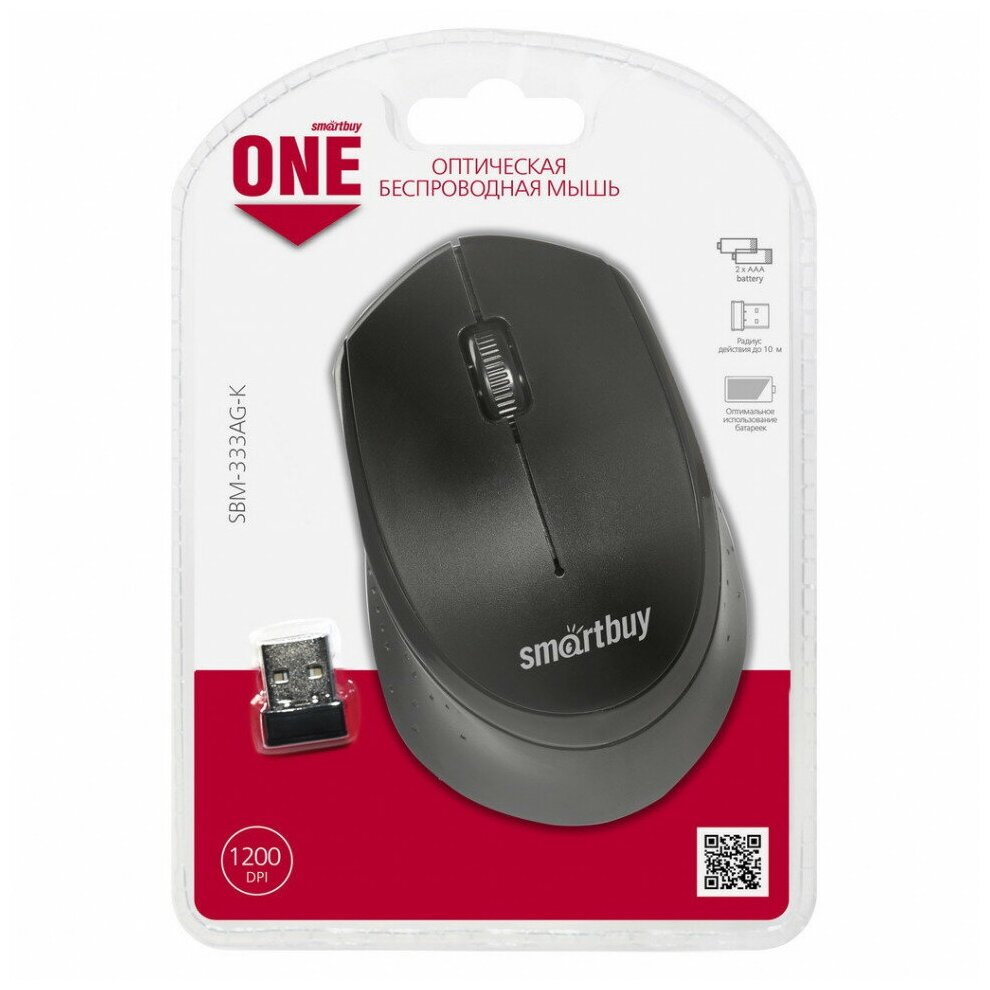 Мышь беспроводная Smartbuy ONE 333AG USB/DPI 1200/3 кнопки/2AAA черная (SBM-333AG-K)