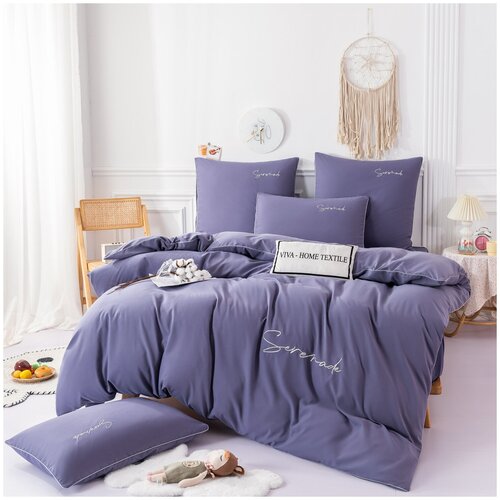 Комплект постельного белья Однотонный Сатин Вышивка на резинке CHR051/ 2 спальный