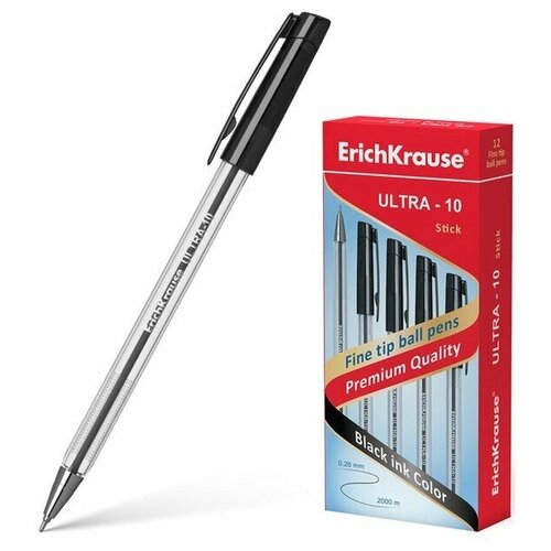 Ручка шариковая Erich Krause ULTRA-10, узел-игла 0.7 мм, чернила чёрные, длина линии письма 2000 метров