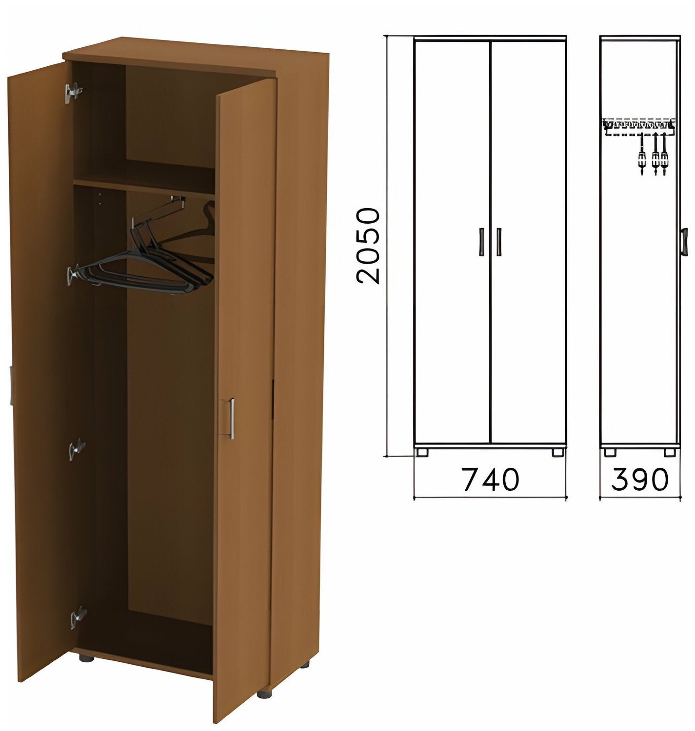 Шкаф для одежды "Монолит", 740х390х2050 мм, цвет орех гварнери, ШМ49.3 В комплекте: 1шт.