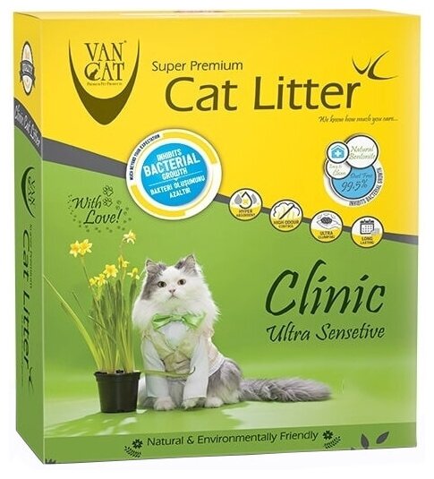 Van Cat Clinic Ultra Sensitive Комкующийся наполнитель с Антибактериальным эффектом, (коробка) 6 л, 5,1 кг - фотография № 5