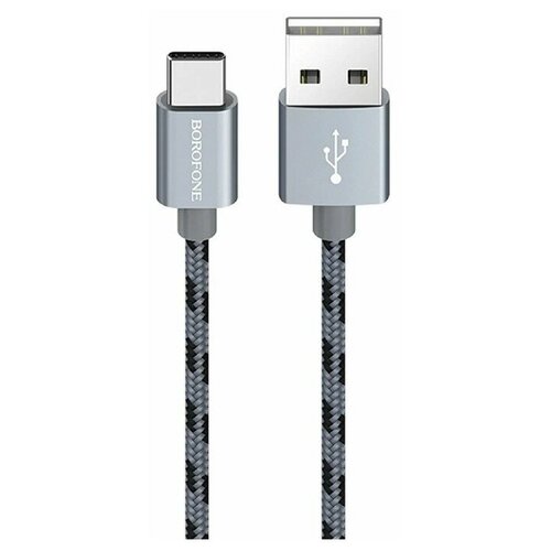 Кабель Borofone BX24, Type-C - USB, 3 А, 1 м, нейлоновая оплётка, серый кабель borofone bx24 type c usb 3 а 1 м нейлоновая оплётка серый