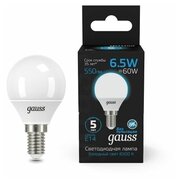 Светодиодная лампа Gauss Шар 6.5W 550lm 6500K E14 LED 1/10/100