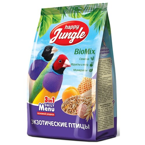 Happy Jungle (Экопром) корм для экзотических птиц 3в1 BioMix, 500 г happy jungle корм daily menu для экзотических птиц 500 г