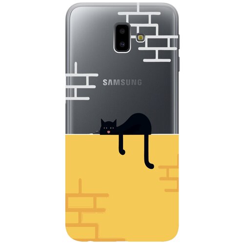 чехол книжка на samsung galaxy j6 2018 самсунг джей 6 плюс с 3d принтом lazy cat красный Силиконовый чехол на Samsung Galaxy J6+ (2018), Самсунг Джей 6 плюс с 3D принтом Lazy Cat прозрачный