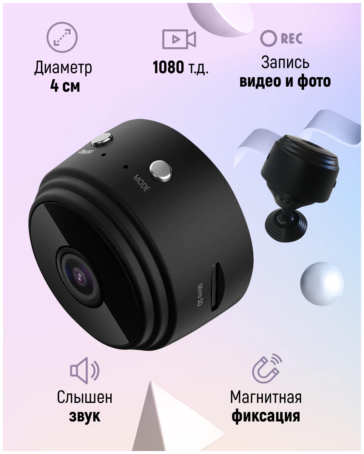 Wifi hd камера MacroVideo IP-камера A9 Pro mini. Наблюдение для дома или офиса мини микро камера