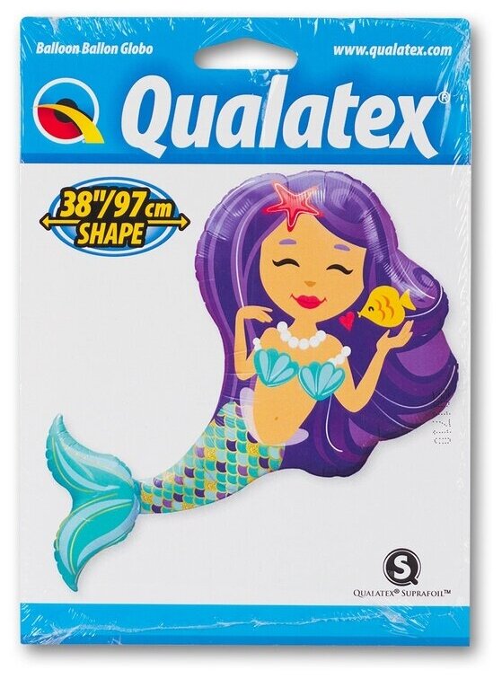Воздушный шар фольгированный Qualatex фигура/фигурный Русалка фиолетовые волосы, 97 см
