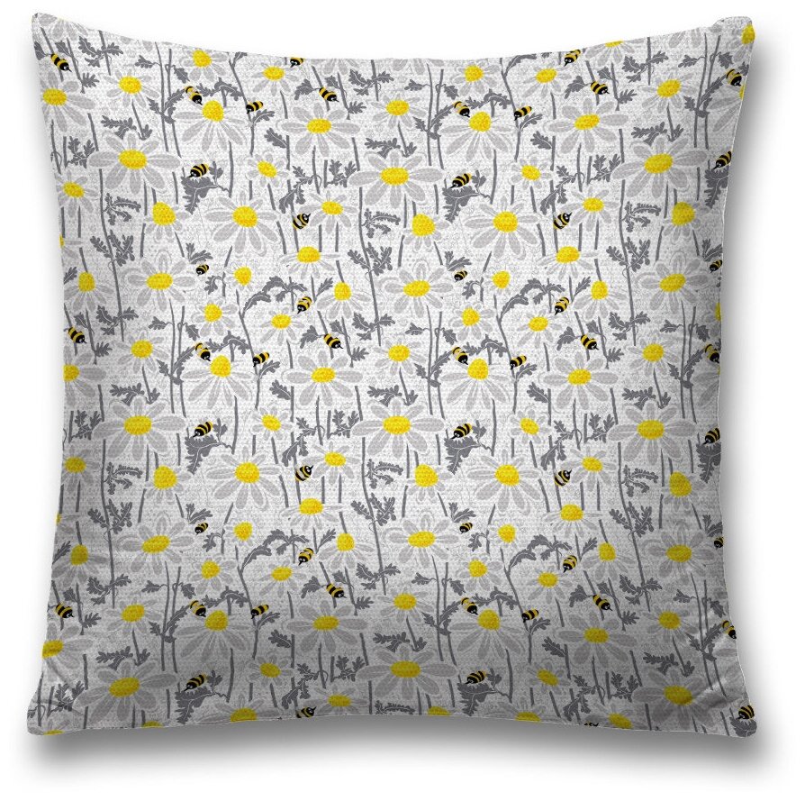 Наволочка декоративная на молнии, чехол на подушку JoyArty "Пчелы над ромашками" 45х45 см