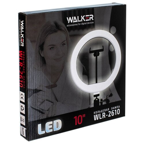 Кольцевая лампа со штативом для телефона и фотоаппарата 26см WALKER WLR-2610 LED лампа белого света для селфи кольцо для фото и видео осветитель 107100₽