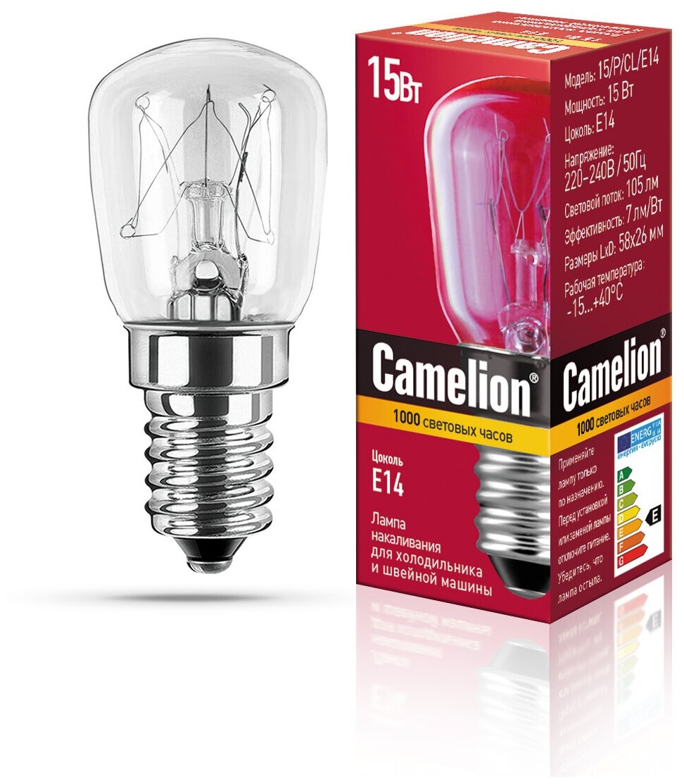 Лампа накаливания для бытовой техники Camelion 12116, E14, T25, 15Вт - фотография № 7
