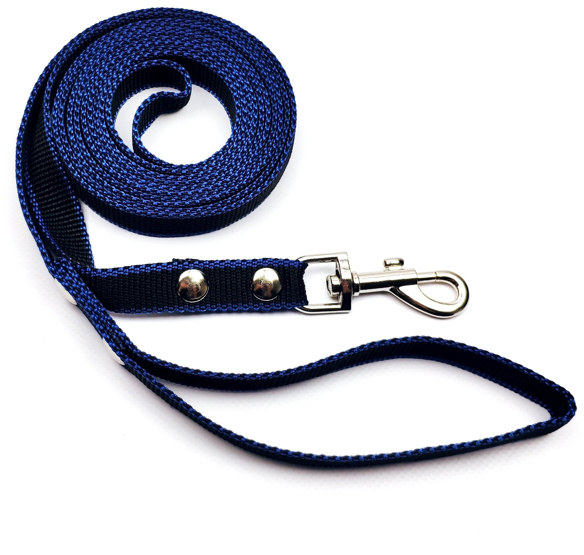 Поводок DOG LEASH нейлоновый 2 см * 3 м для собак до 30 кг, чёрный/синий - фотография № 2