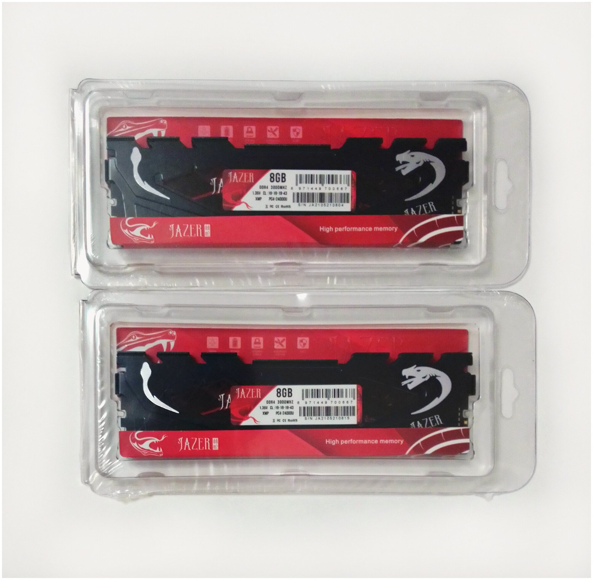 Оперативная память JAZER Snake DDR4 8 Гб DIMM 8 Гб х 1 3000 МГц черный радиатор