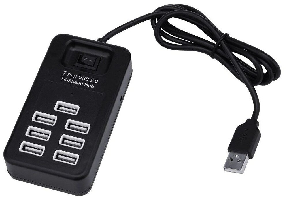 Высокоскоростной USB HUB/ 7 USB портов 2.0 с кабелем 1м с выключателем питания/ 480 Мбит/ Хаб