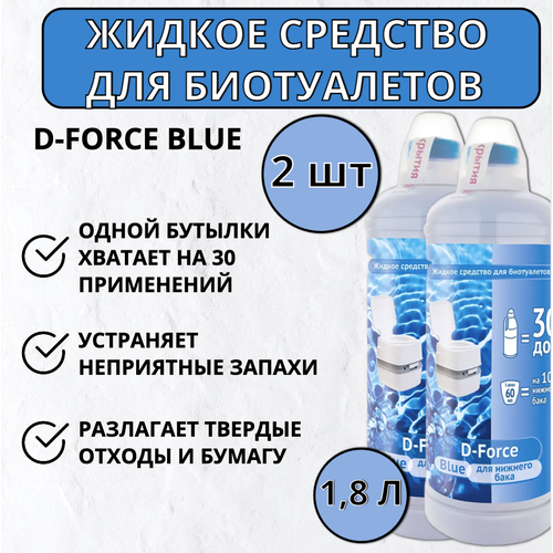 Жидкое средство для биотуалетов D-Force Blue 1,8л, 2 шт