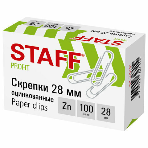 Скрепки STAFF, 28 мм, оцинкованные, 100 шт, в картонной коробке, 270451