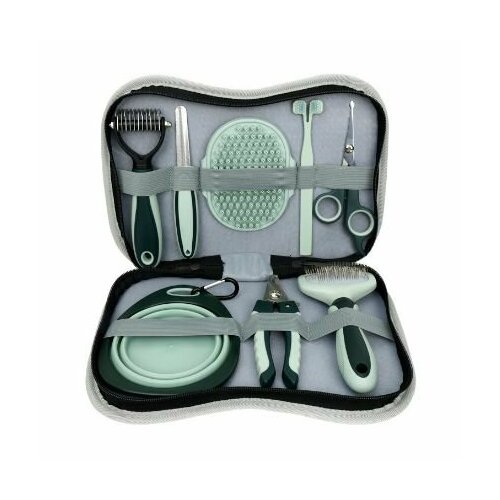 Набор для ухода собак и кошек и груминга: когтерезка, расческа, пуходерка, фурминатор, колтунорез, складная миска, щетка для мытья, 8 в 1