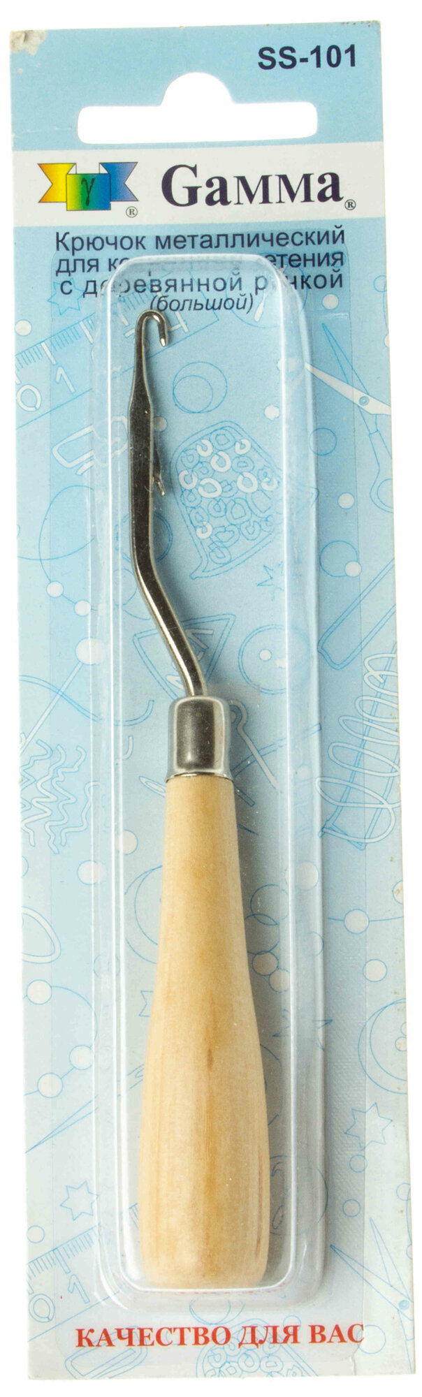 Крючок GAMMA для коврового плетения, металлический, с деревянной ручкой, 1шт