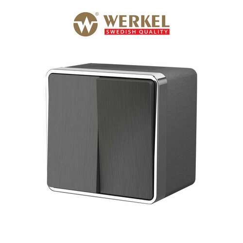 Накладной влагозащищенный выключатель двухклавишный Werkel Gallant W5020204 графит рифленый IP44