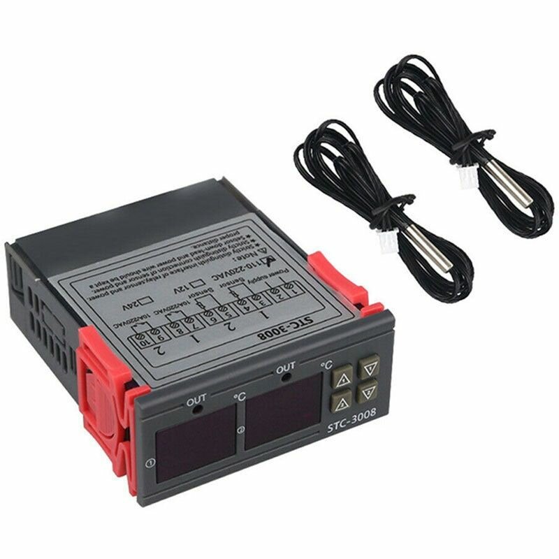 Двойной контроллер температуры цифровой 2 в 1 STC-3008 электронный термостат с дисплеем220В