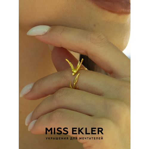 Кольцо Miss Ekler Птица счастья Miss Ekler, серебро, 925 проба, золочение, безразмерное, золотой брошь из стекла птица счастья 6х4см