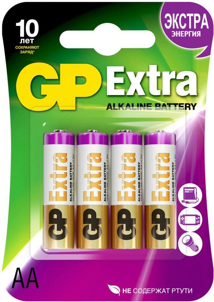 Батарейка GP 15AX Extra Alkaline (AA, 4 шт.) (4891199177712)