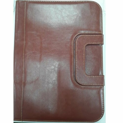 Папка кожзам KWELT 34252см Коричневая с бумажным блоком калькулятор с ручки на магните на молнии прошивка по периметру 2223₽