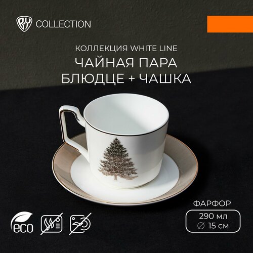 BY COLLECTION White Line Набор чайный два пр 290мл 15см фарфор подарочная упаковка арт2 754₽