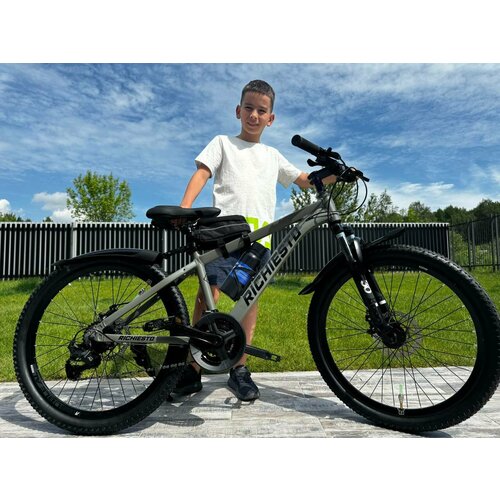 Велосипед горный Richiesto 24 алюминиевый Подростковый детский Унисекс зеленый матовый 24500₽