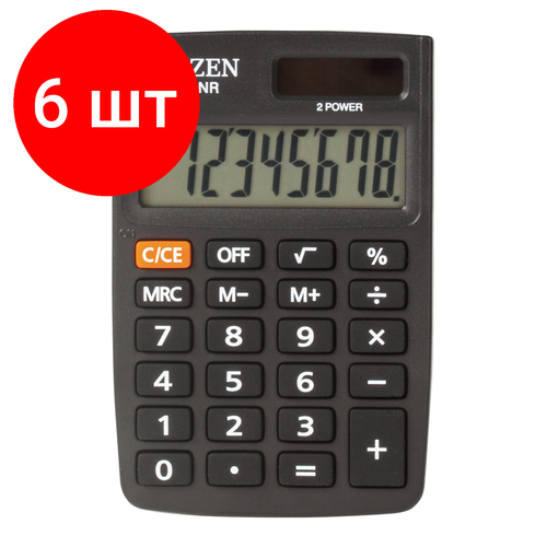 Комплект 6 шт, Калькулятор карманный CITIZEN SLD-100NR (90х60 мм), 8 разрядов, двойное питание