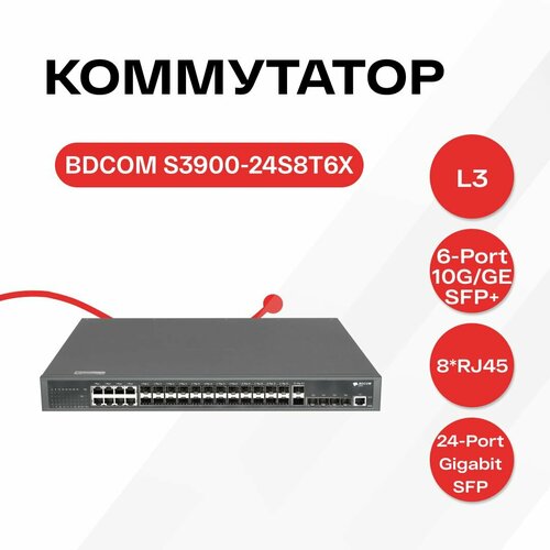 Управляемый коммутатор уровня 3 BDCOM S3900-24S8T6X 32x1 Гбитс SFPuplink SFPx6 111500₽