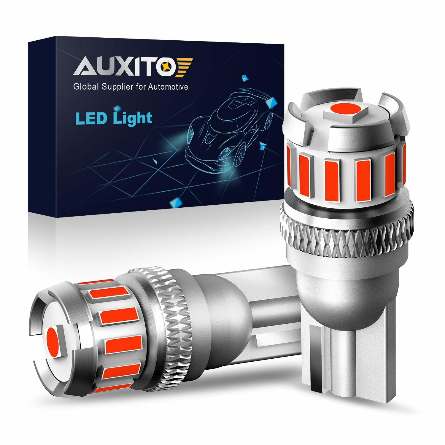 Светодиодная лампа AUXITO T10 W5W цоколь W2.1x9.5d 2шт Красный свет LED автомобильная