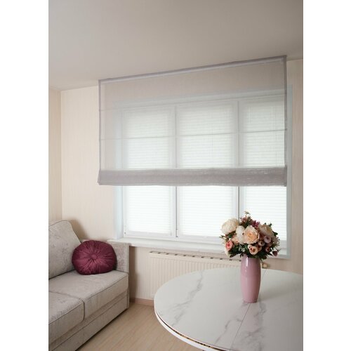 Римские шторы тюль лен-батист на окна для комнаты, Моя Штора, ширина 140 см х высота 140 см, Светло-серый