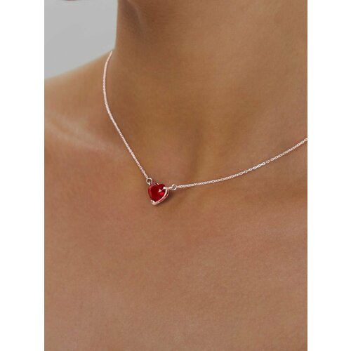 Колье POKROVSKY, серебро, 925 проба, родирование, кварц синтетический, длина 40 см., серебристый/красный