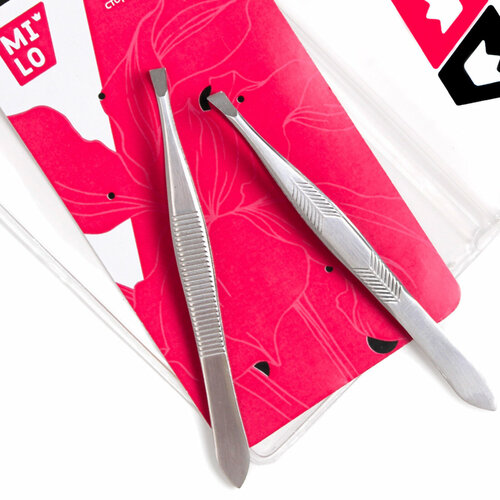 Пинцеты для бровей MiLO с прямой и скошенной кромкой лазерной заточки набор из 2 штук - Щипчики из нержавеющей японской стали 369₽