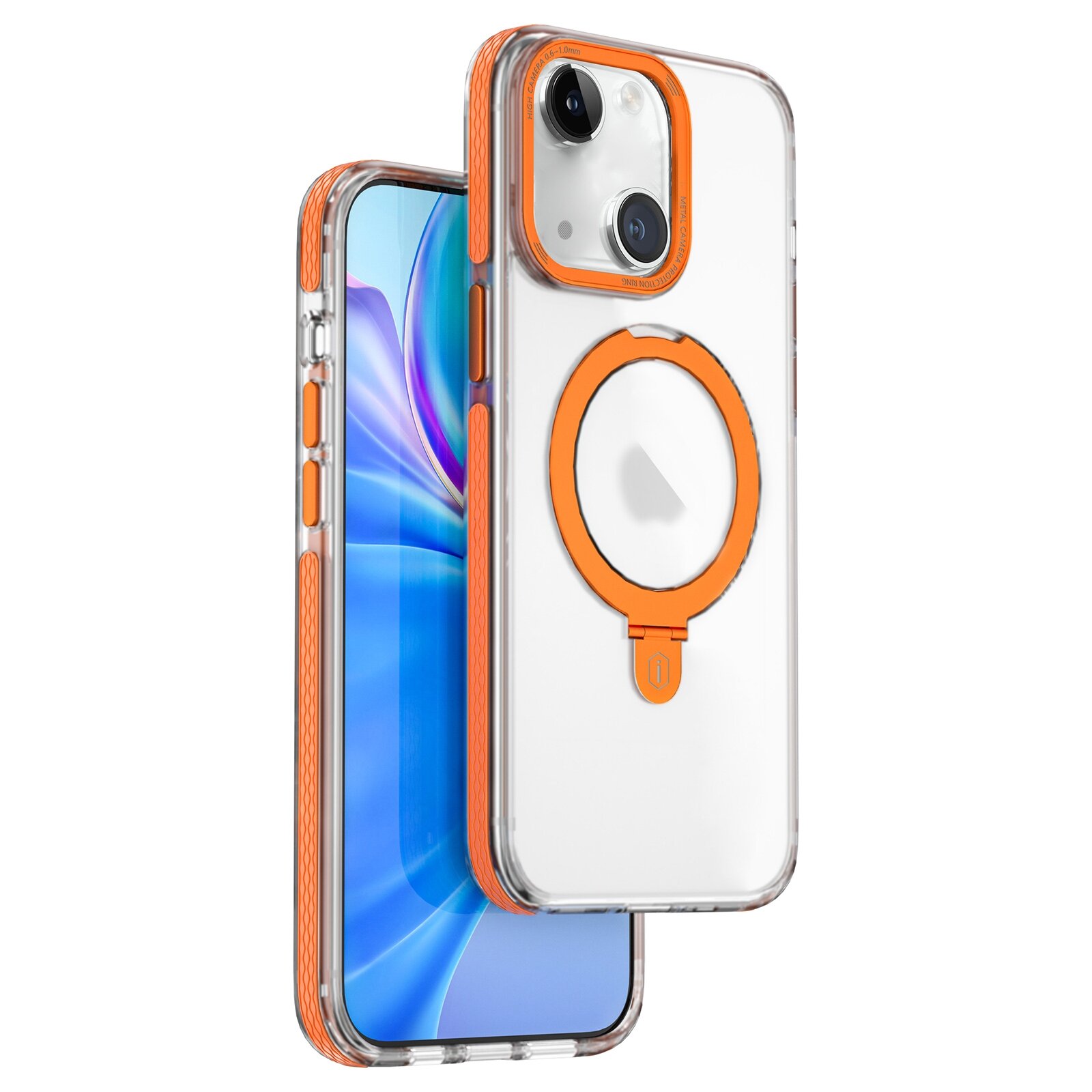 Чехол магнитный с подставкой для iPhone 15 Plus 6.7", WiWU Comma Premium Case, Матовый, Белый+Оранжевый
