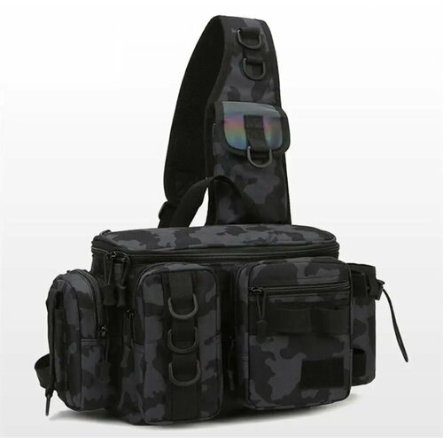 Cумка для активной рыбалки, хранения приманок, катушек, снастей, из водооталкивающего материала цвет черный камуфляж