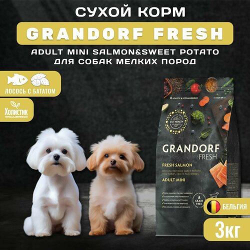 Сухой корм GRANDORF Fresh Dog Adult MINI Salmon&Sweet Potato для собак мелких пород из свежего филе лосося с бататом, 3 кг