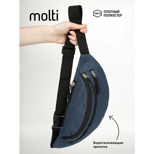 фото Сумка поясная molti, фактура плетеная, темно-синий