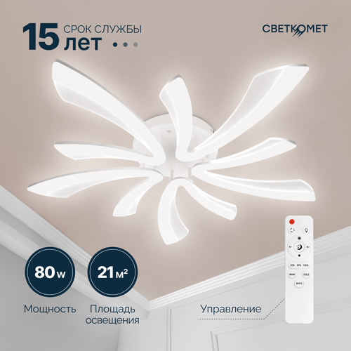 Люстра светодиодная с пультом Светкомет потолочная белая матовая 80 Вт