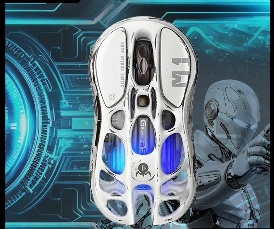Беспроводная игровая мышь GravaStar Mercury M1 Pro - Игровая мышь с боевыми повреждениями серого цвета — фото 1