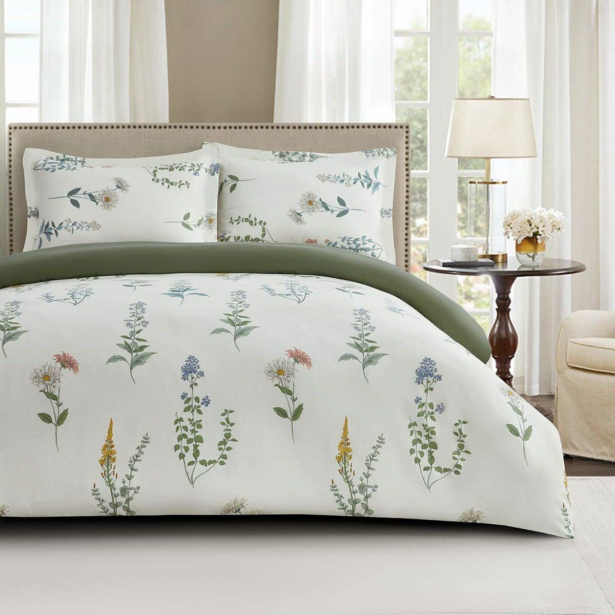 Постельное белье комплект 2 спальный Евро Arya Simple Living Bouquette satin 2 наволочки (50х70)