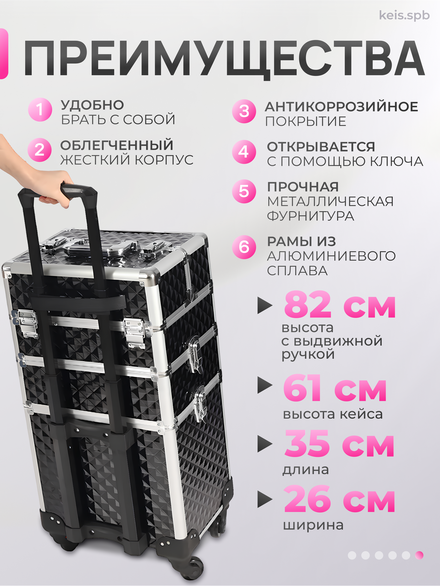 Бьюти-кейс ширина: 35 см., высота: 61 см., длина: 26 см., 7 шт., , черный, серебряный — фото 1